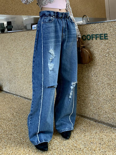 破洞常规破洞长裤YCH阔腿裤