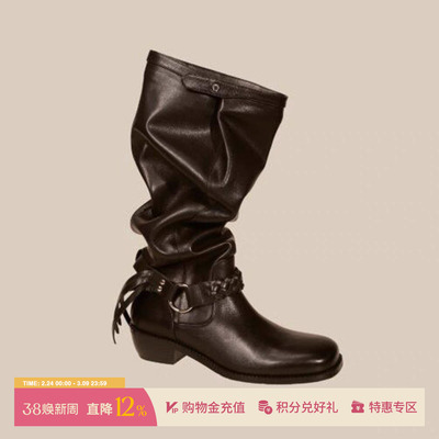 ORINOUS秋冬休闲绑带褶皱长靴女