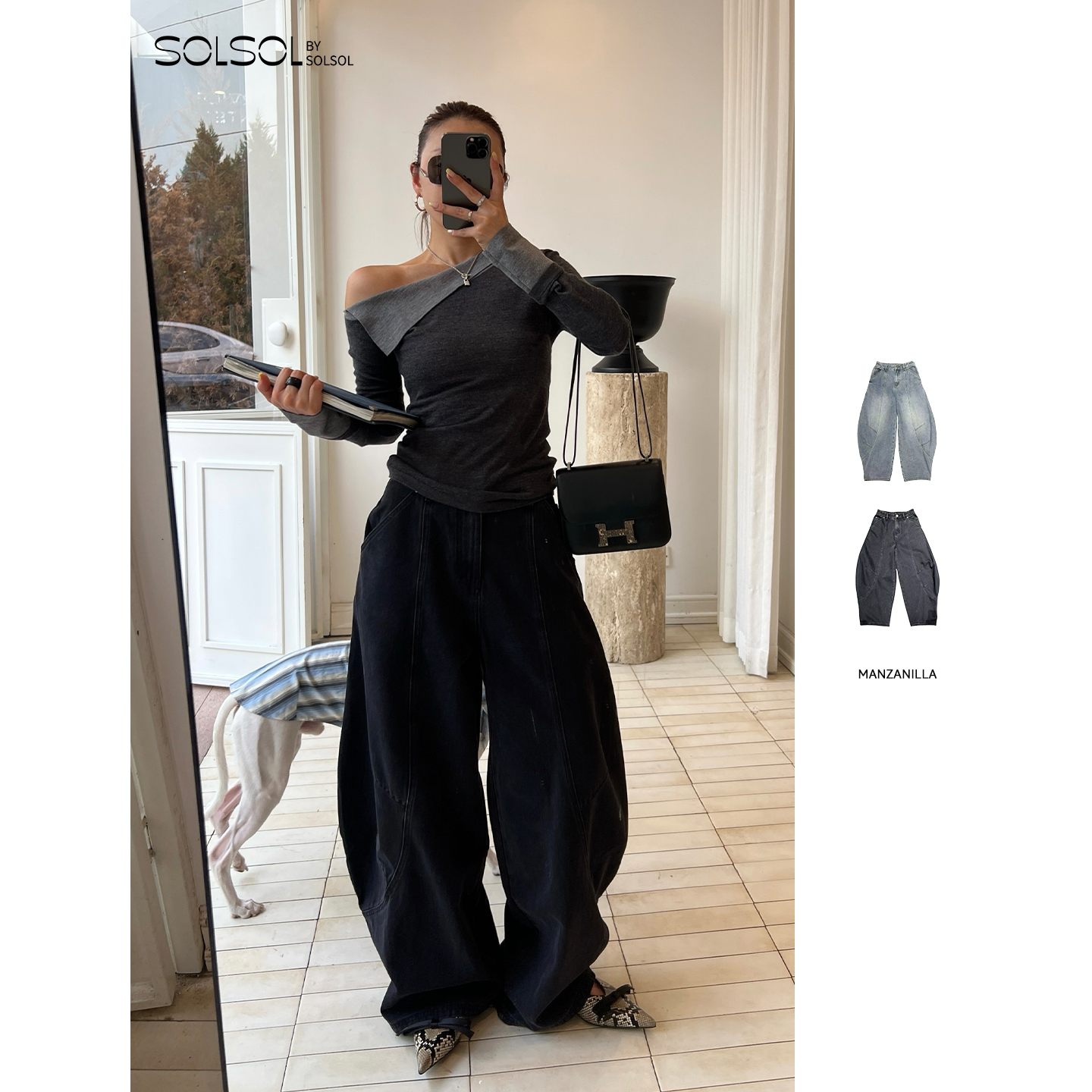 MANZANILLA秋冬圆弧分割线气球裤