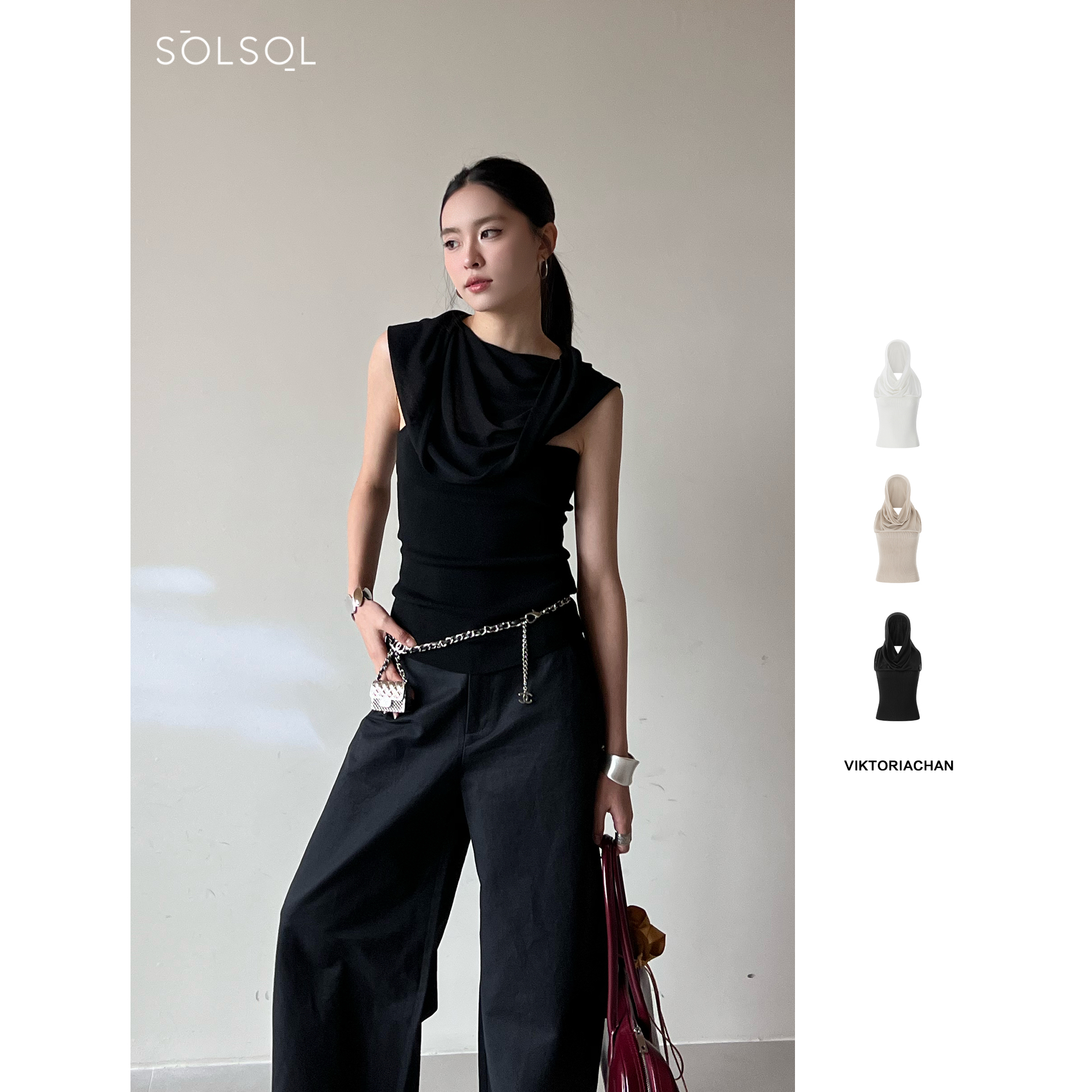 VIKTORIACHAN 设计师 25春夏 正反两穿荡领连帽背心 SOLSOL买手店