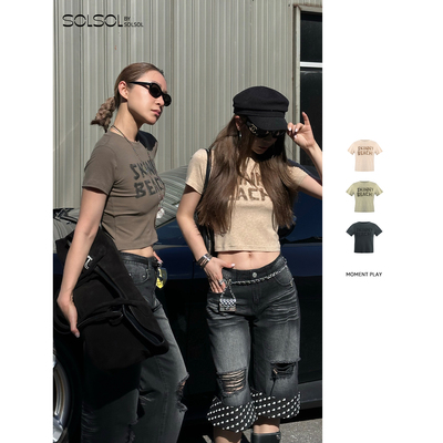 MOMENTPLAY秋冬女士平面合身T恤