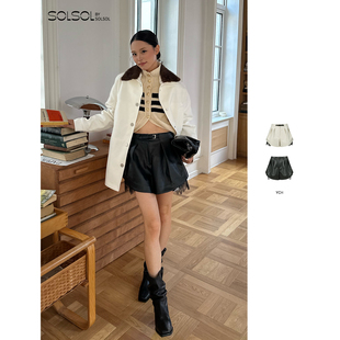褶裥蕾丝拼接皮短裤 25秋冬新款 SOLSOL买手店 设计师品牌 YCH