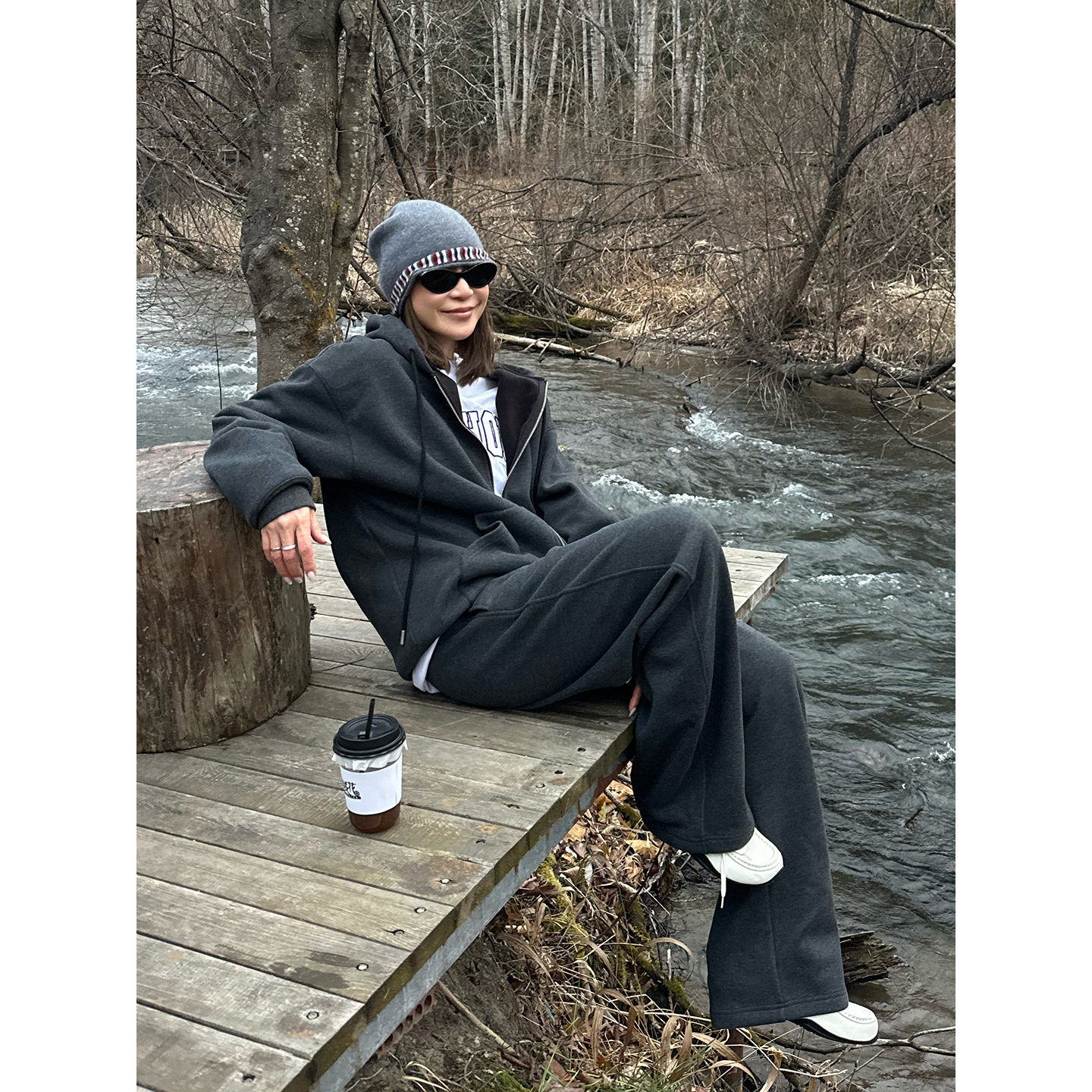 MAKEIF加绒连帽大卫衣/裤子