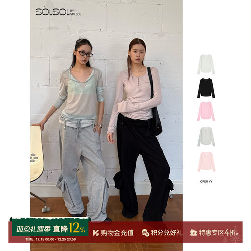 OPENYY网眼/钩针亨利长袖衫