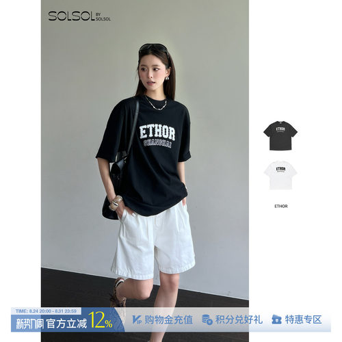 ETHORLogo印花烫钻纯棉短袖T恤