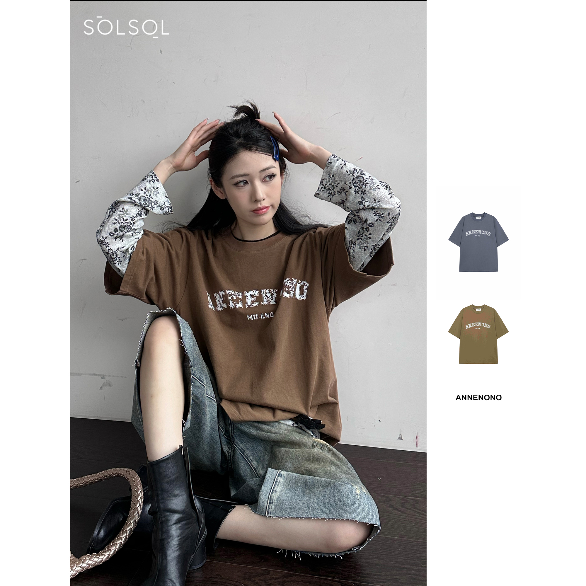 ANNENONO 25春夏水洗做旧轻微烂边慵懒感随性印花T恤SOLSOL买手店