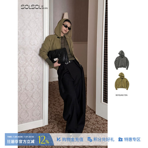 REFOUNDTEN领口皮袢卫衣开衫秋