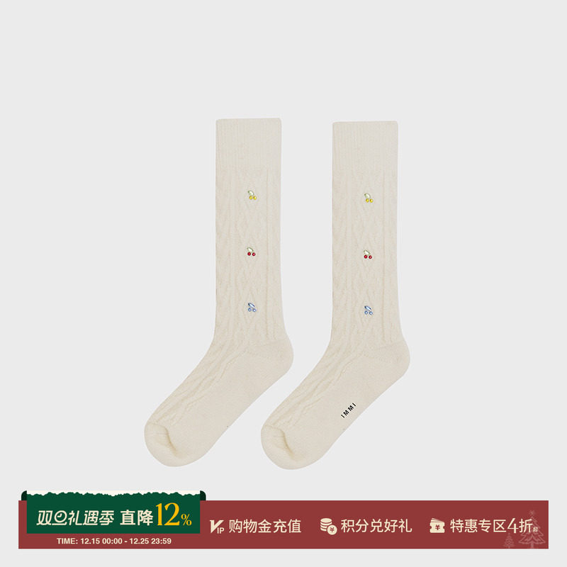 IMMI 设计师品牌 25秋冬羊绒樱桃贴钻/口袋/银丝/格纹/素色中筒袜