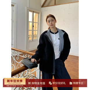 IMMI 设计师品牌25秋冬新品羊羔毛拼格纹立领宽松夹克外套SOLSOL