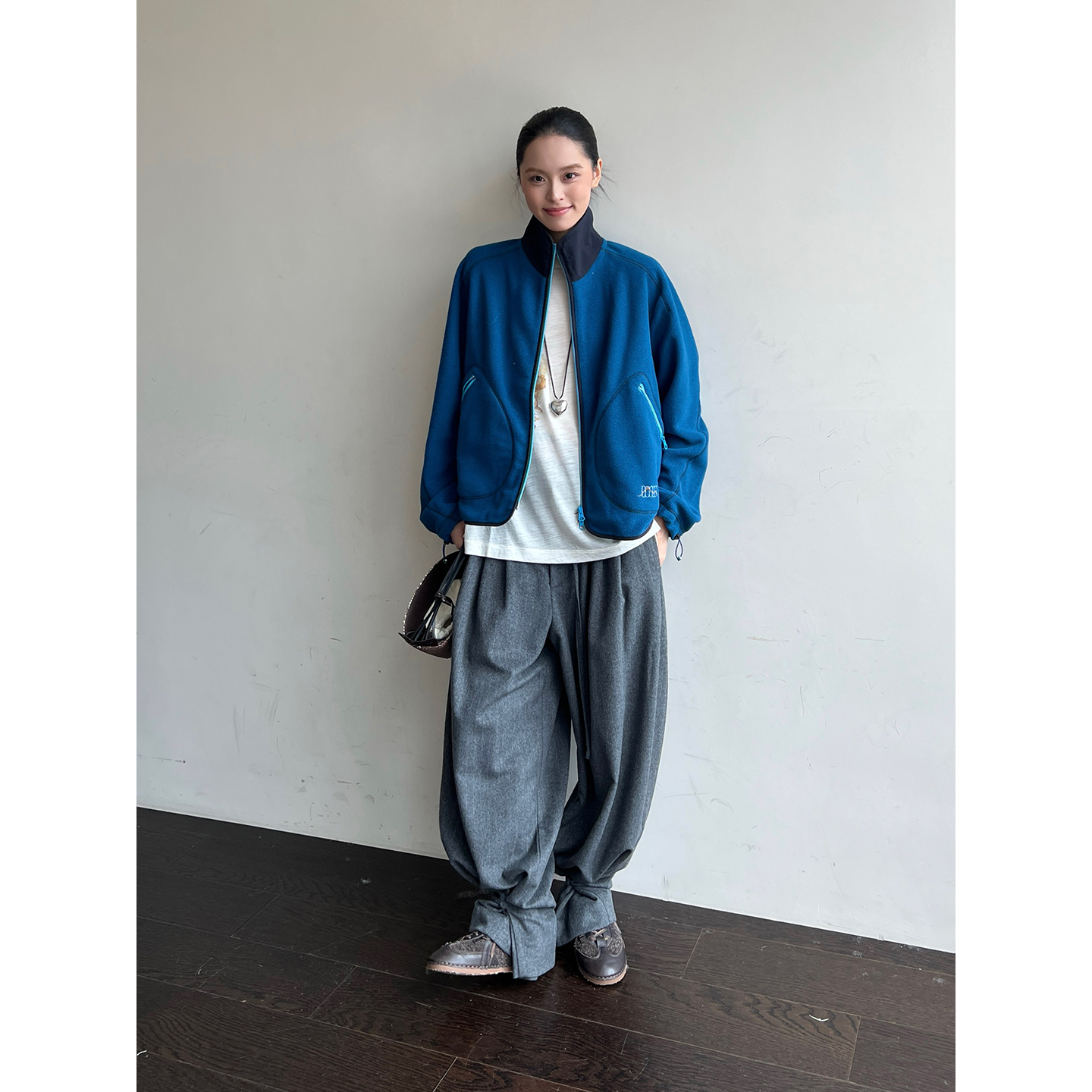 4MILE 设计师品牌25秋冬新品暗纹抽绳山羊绒阔腿裤 SOLSOL买手店