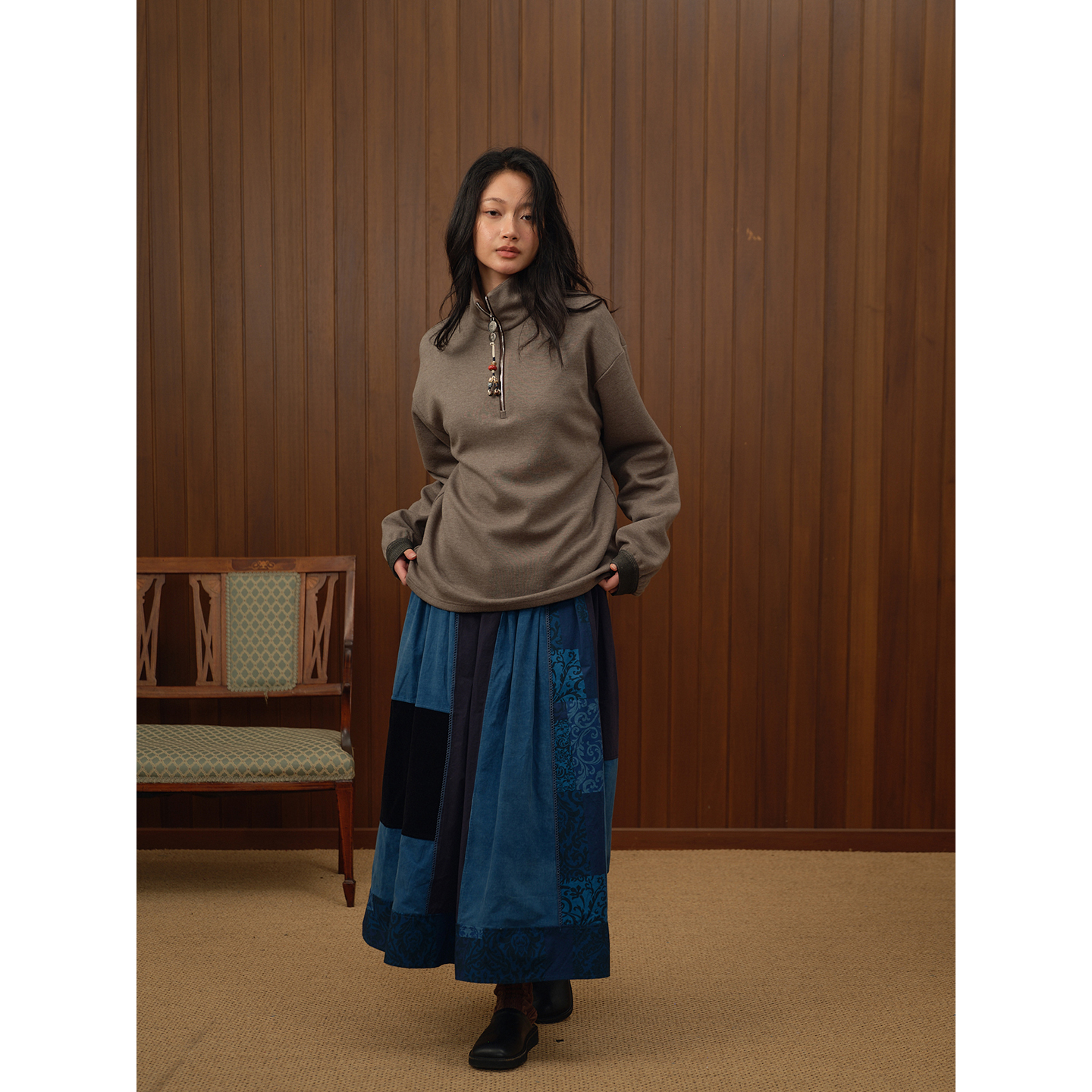 RAWSTONE拼色拉链POLO领上衣女