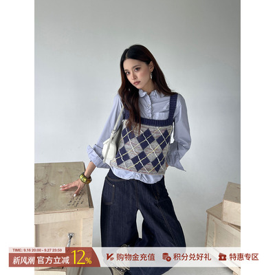 JUNWEILIN撞色手绣线针织吊带