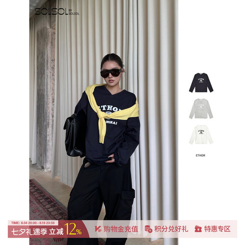 ETHORLOGO印花棒球长袖T恤