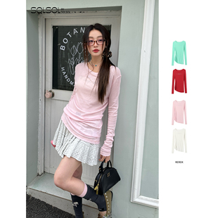 圆领多色烫银抽褶打底T恤 SOLSOL 设计师品牌26春夏新品 REREK