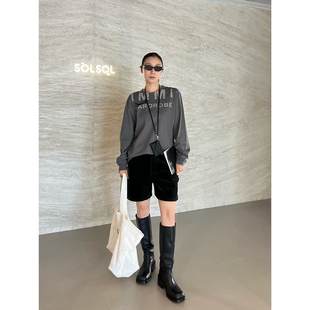 SOLSOL买手店吴谨言同款 T恤 IMMI24秋冬磨毛针织字母印花宽松长袖