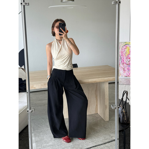 DEEPMOSS雾黑垂坠高腰微弧长裤