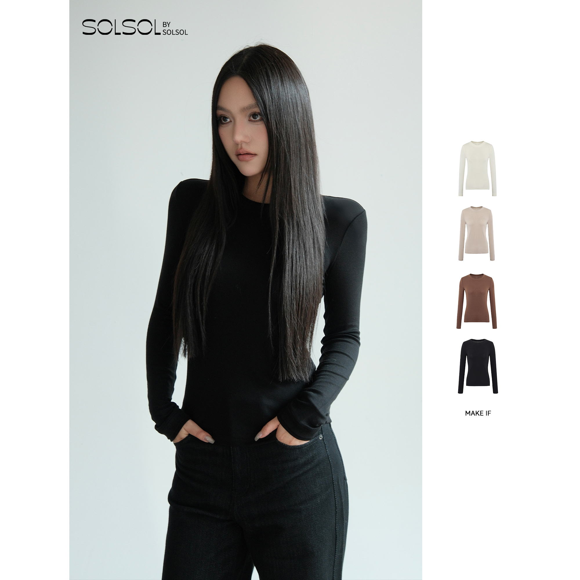 MAKEIF双层领羊毛打底T