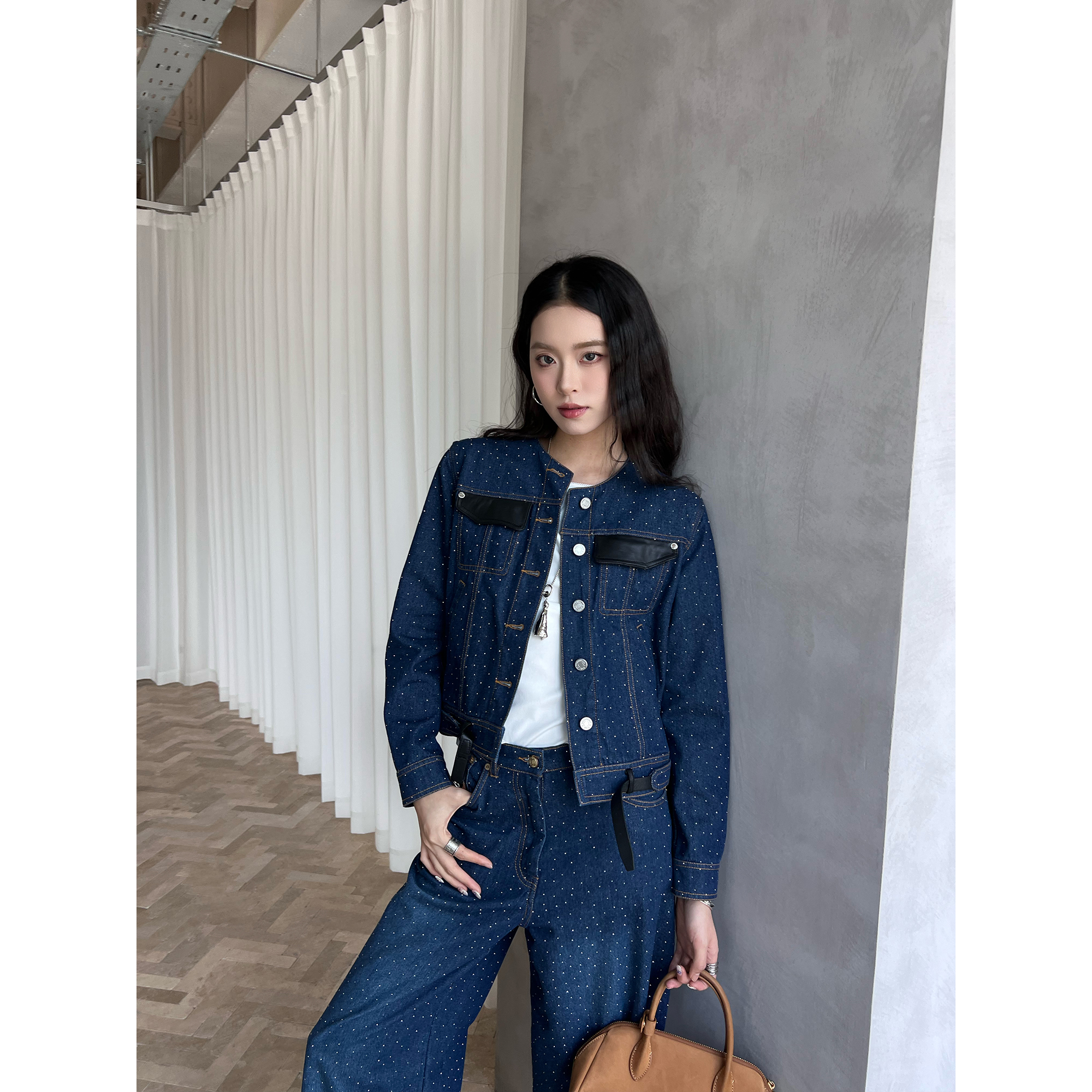 CHRISOU BY DAN 25春夏  闪钻皮料拼接牛仔外套  SOLSOL买手店