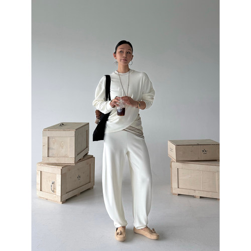 DEEPMOSS云白软绵微弧长裤
