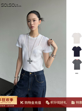 IMMI 设计师品牌25秋冬新品休闲羊毛假两件短袖针织衫SOLSOL