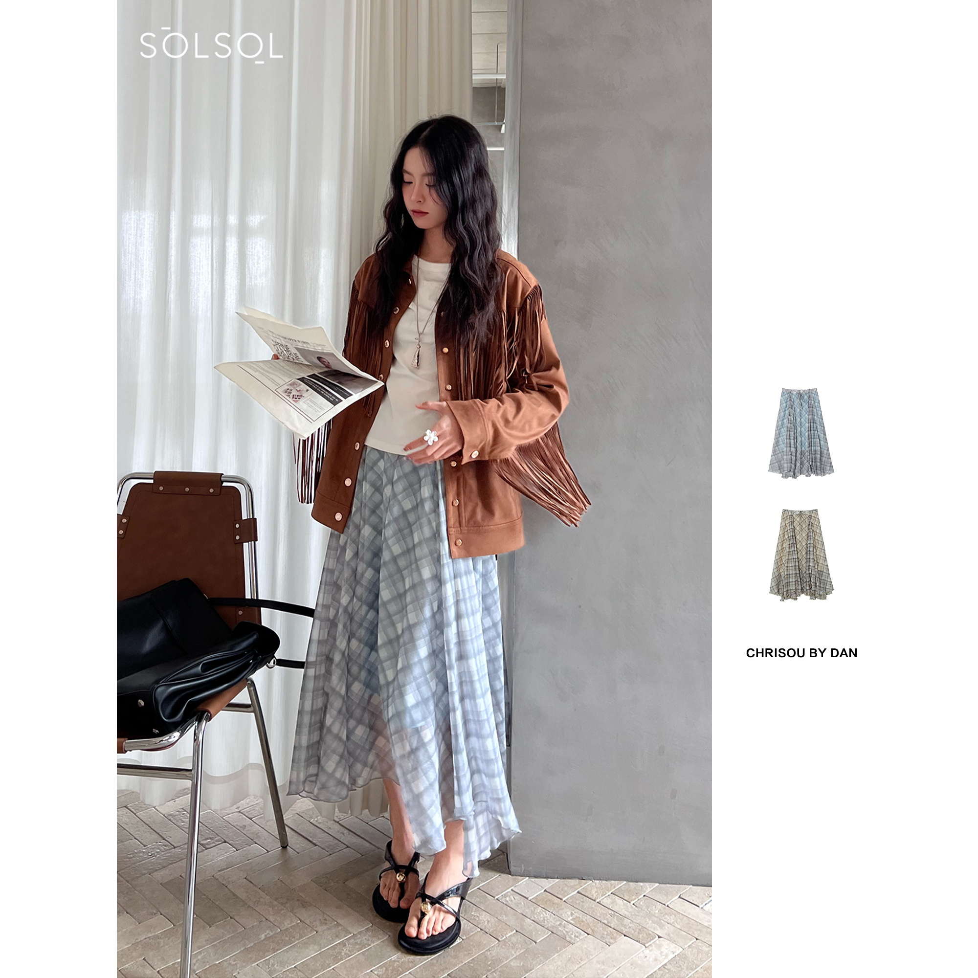 CHRISOU BY DAN 25春夏新品  设计师 系绳格纹半裙  SOLSOL买手店