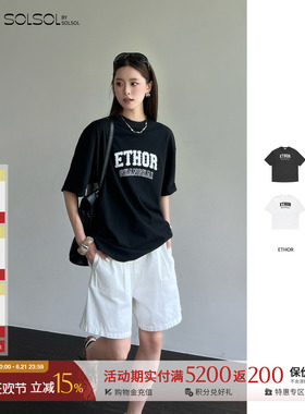 ETHOR 设计师26夏季新款Logo印花烫钻纯棉短袖T恤 SOLSOL买手店