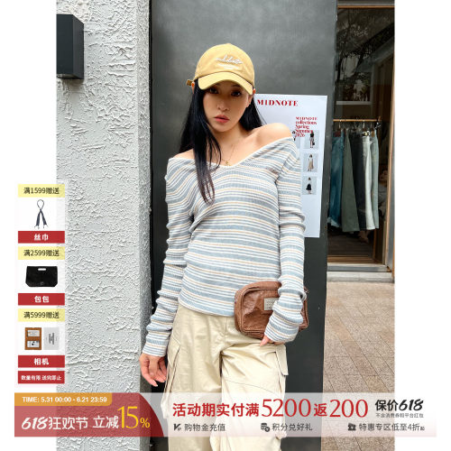 M1DNOTE休闲条纹U领针织衫