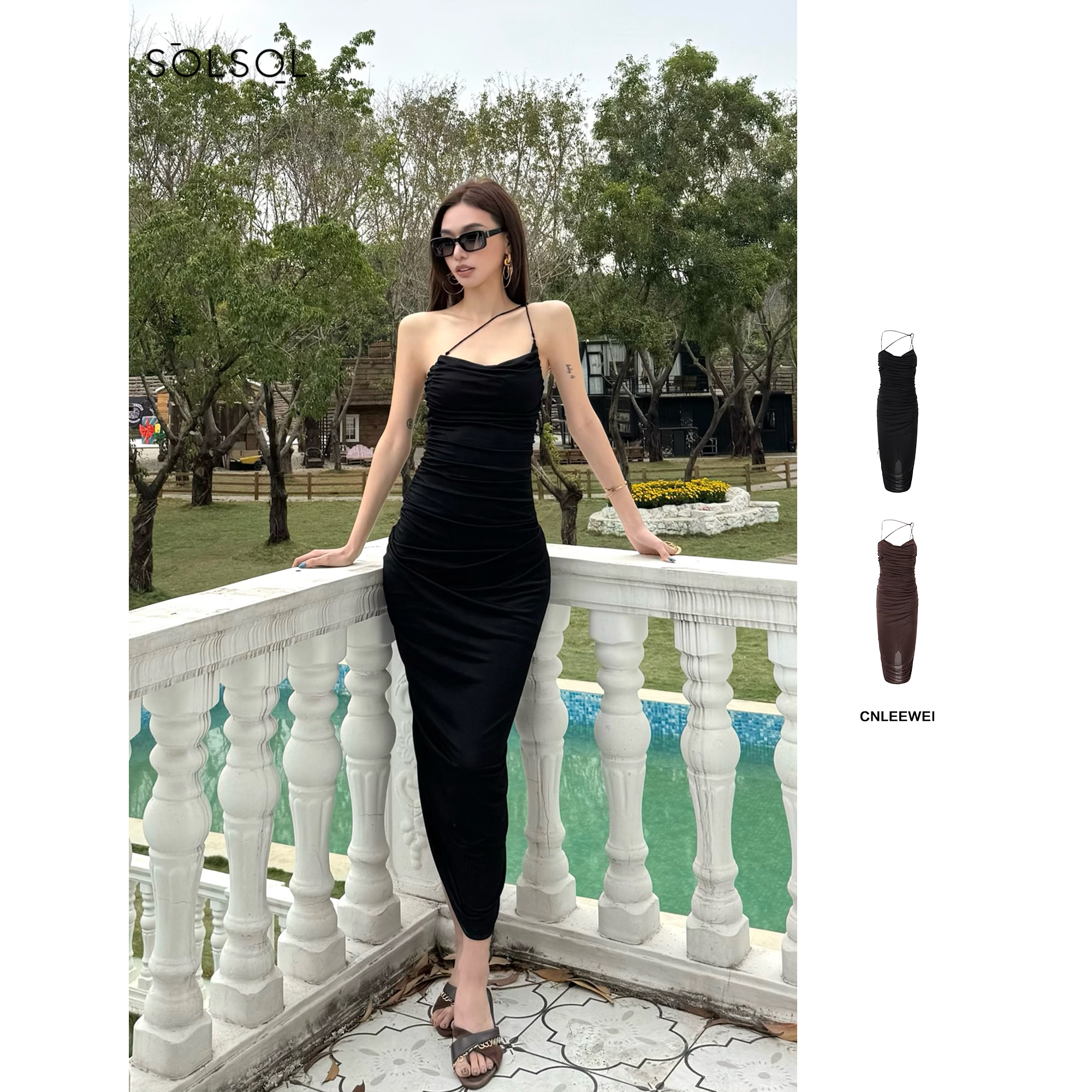 CNLEEWEI  25春夏 设计师品牌 皱褶细吊带连衣裙 SOLSOL买手店