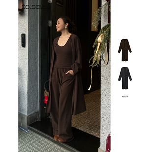 裤 设计师26早春新品 背心 子SOLSOL 纯色羊绒磨毛长开衫 MAKE