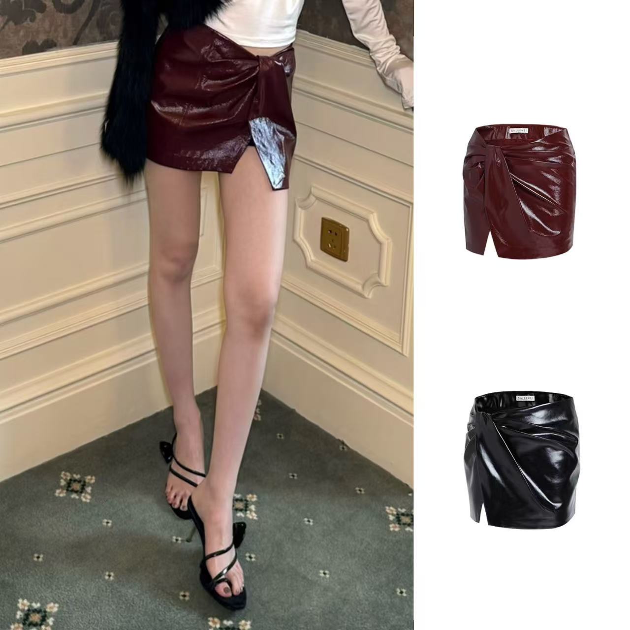 SOLSOL买手店 CNLEEWEI 25春夏新品 设计师品牌 扭结超短皮短裙