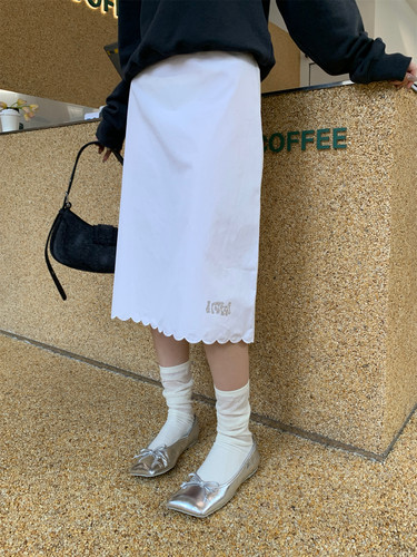 衬衫布半身裙IMMI直筒裙通勤花边