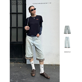 25秋冬脚口翻边格纹牛仔八分裤 MOMENTPLAY 长裤 张子枫同款