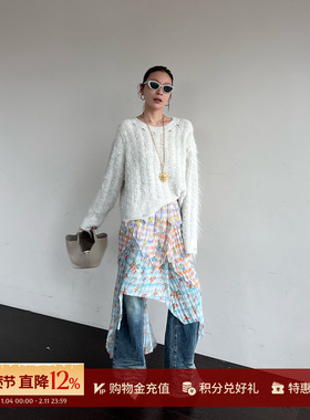 MOMENTPLAY 设计师 25秋冬新品 不规则印花褶皱肌理半裙 SOLSOL