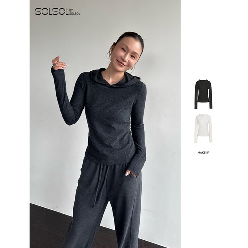MAKEIF设计师品牌纽扣帽长袖T