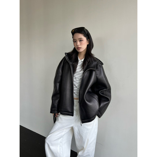 IMMI空气层复合皮夹克外套