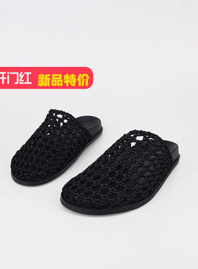 可媚正品2025夏季新款圆头编织牛皮平底网状包头拖鞋女KB25690-80