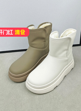 清仓‖可媚冬款圆头牛皮厚底加绒靴子毛里保暖雪地靴KC22976-239