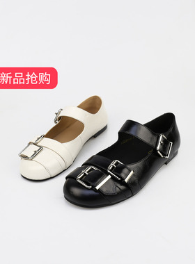 可媚2026新春款圆头牛油皮一字式扣带皮带扣玛丽珍鞋女KA26204-65