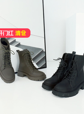 清仓‖可媚正品冬款圆头进口原版皮前系带防滑马丁靴KC21881-107