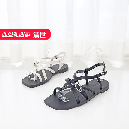 特价II可媚正品夏款胎牛皮细带组合低跟套趾凉鞋女KB24356-378