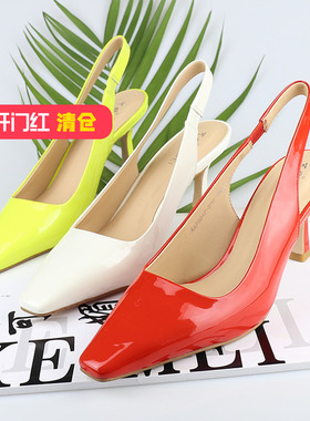 清仓‖可媚正品春款尖头牛漆皮女人味后空细高跟单鞋KA20247-308