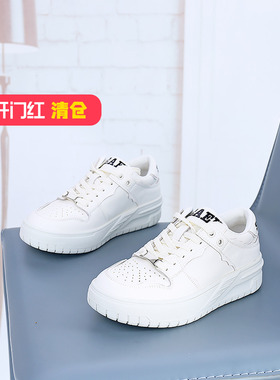 特价II可媚春款圆头牛皮系带平底金属饰扣休闲小白鞋KA24725-308