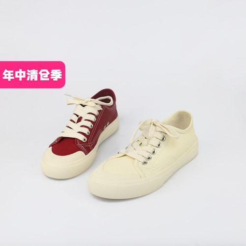 可媚牛皮车缝线系带休闲小白鞋女