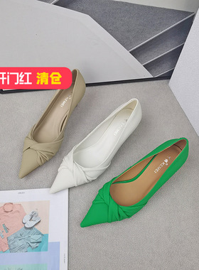 清仓‖可媚春款尖头丝绸羊皮细中跟简约一脚蹬单鞋女KA22684-308