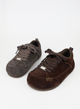 可媚2025新冬款圆头牛反绒系带绒里牛筋底休闲棉鞋女KC25979-129