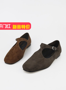 可媚2025新秋款方头磨砂牛皮丁字式扣带玛丽珍单鞋女KC25872-286