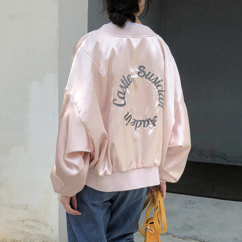 汪小沫 粉色字母刺绣棒球服立领短外套春秋韩版学院风宽松口袋女,女装/女士精品,短外套,淘宝优惠券,粉丝福利购,淘宝优惠卷