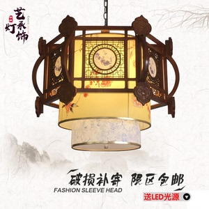中式木艺吊灯仿古餐饮饭店火锅店包间羊皮灯茶楼酒店包厢灯具