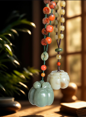 和田玉且末糖青事事如意柿子手把件