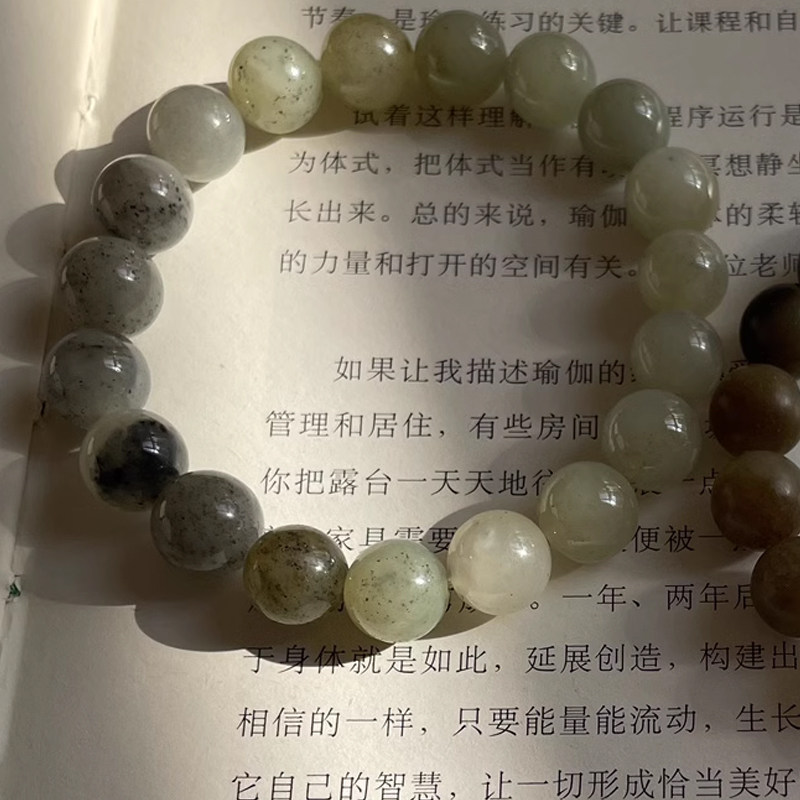 天然和田玉点墨糖青花手串手链男女碧玉散珠子转运珠